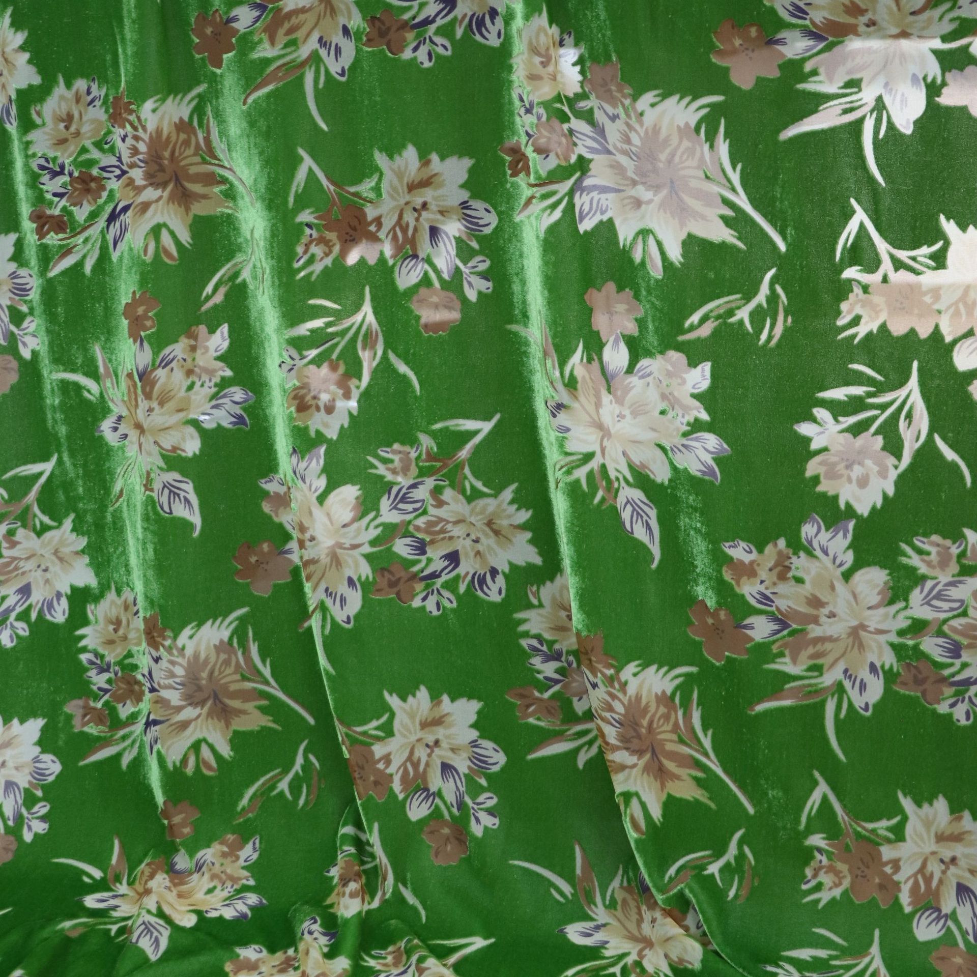 工厂批发梭织丝绒锦粘绒印花烂花烧花面料睡裙连衣裙旗袍布匹|ms