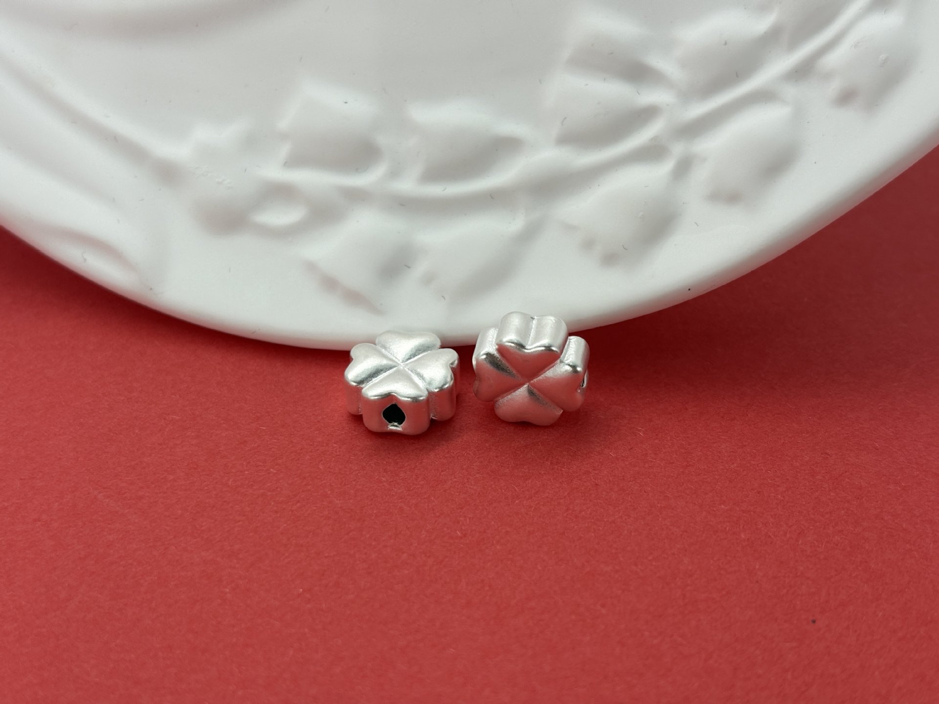 999 Pure Silver Lucky Four-Leaf Clover Beads, Versatile Pure Silver Accessories, Handmade DIY Braided Rope Accessories, Bracelet Spacer Beads