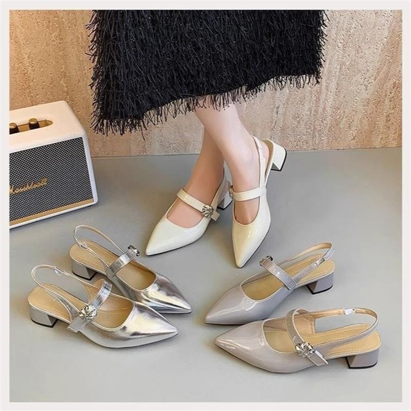 Zapatos de tacones altos de alta calidad de verano 2026 nuevos tacones agudos de taco grueso taladro zapatos de mujer temperamento