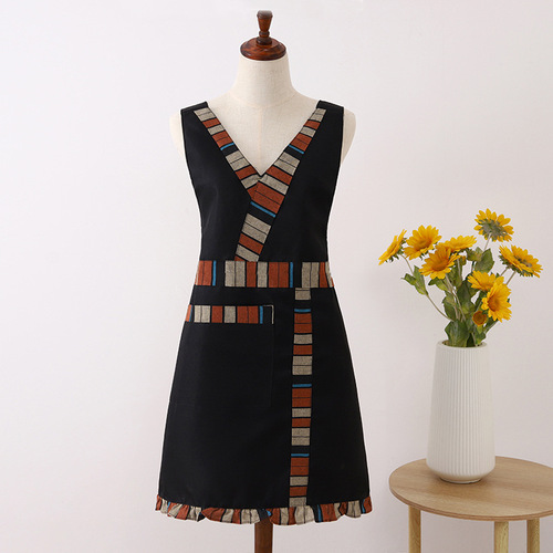 Double Strap Apron Ethnic Style Fashion Waist Cover Adult Kitchen Cooking Restaurant Women's Workwear