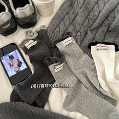 韩系布标贝母秋冬新款棉袜子ins撞色卷边百搭无骨中筒袜日系女袜
