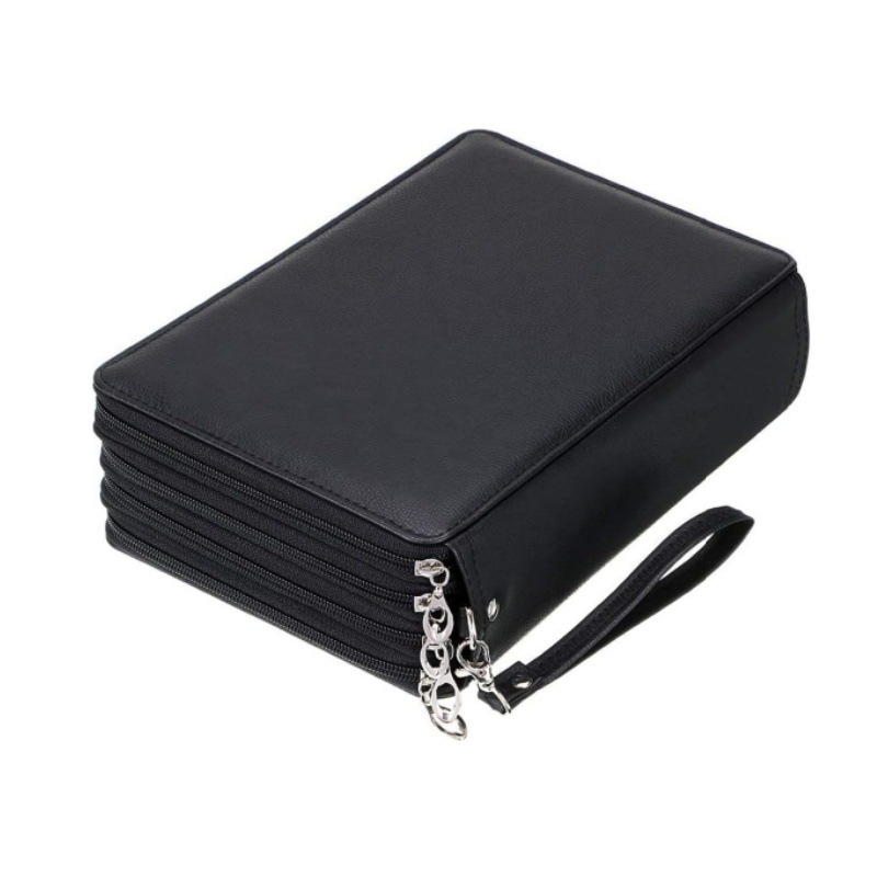 Bolsa de lápiz transfronteriza Amazon PU bolsas de papelería estudiantes 200 agujeros bolsas de pintura de arte almacenamiento cortina de lápiz estilo europeo y americano