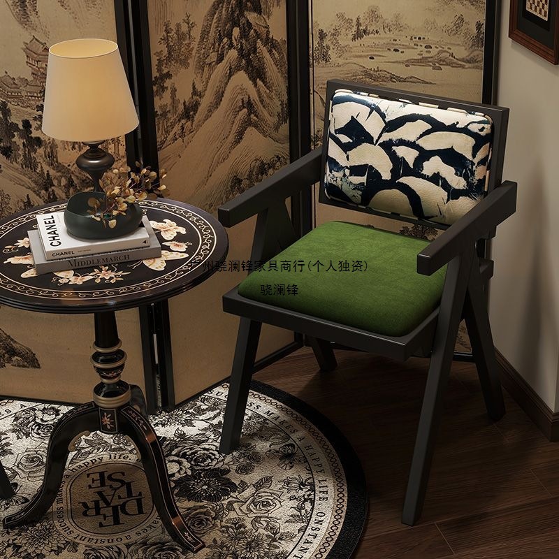 Retro Solid Wood Home Wabi-Sabi Style Chandigarh French Dining Chair Vintage Armchair Designer Leisure Backrest Chair