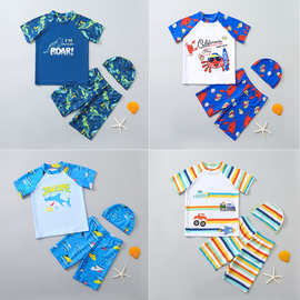 游泳衣儿童泳衣卡通男童中大童女孩分体式游泳衣印花套装短袖速干