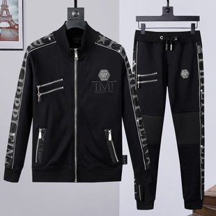 Autumn and winter New Philip plann men's sports leisure suit rhinestone letter Zipper fashion brand PP suit men's cool