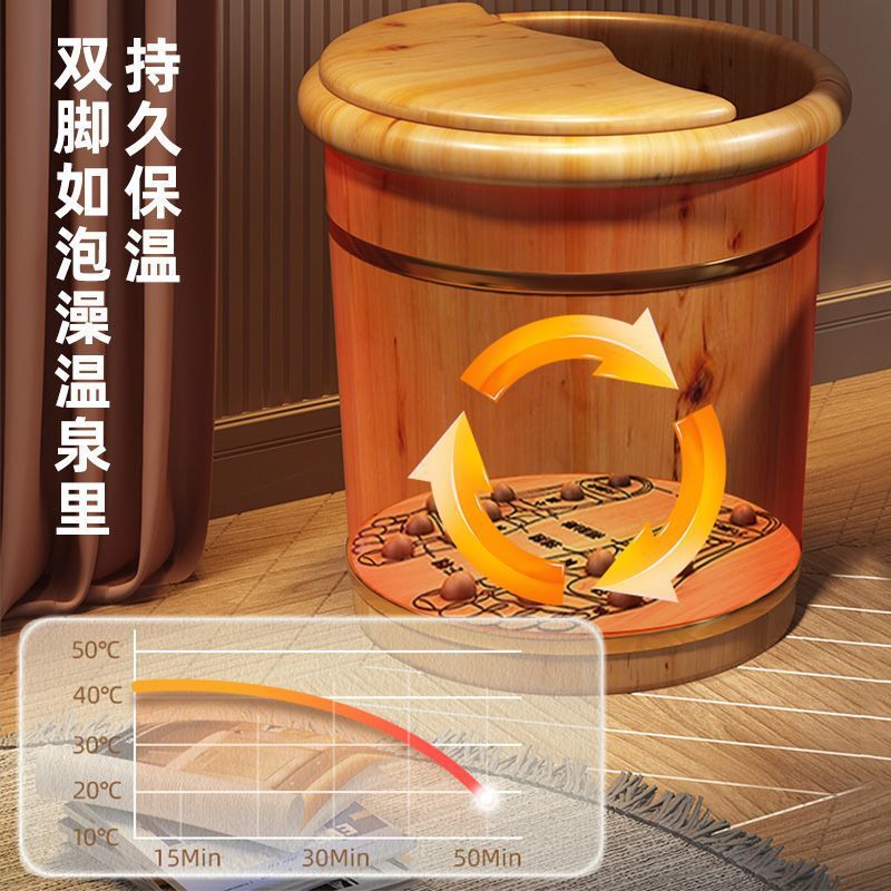 厚みのある杉の足湯バケツ、膝上、車輪付き、家庭用足湯バケツ、足湯バケツ、ツボマッサージバケツ|undefined