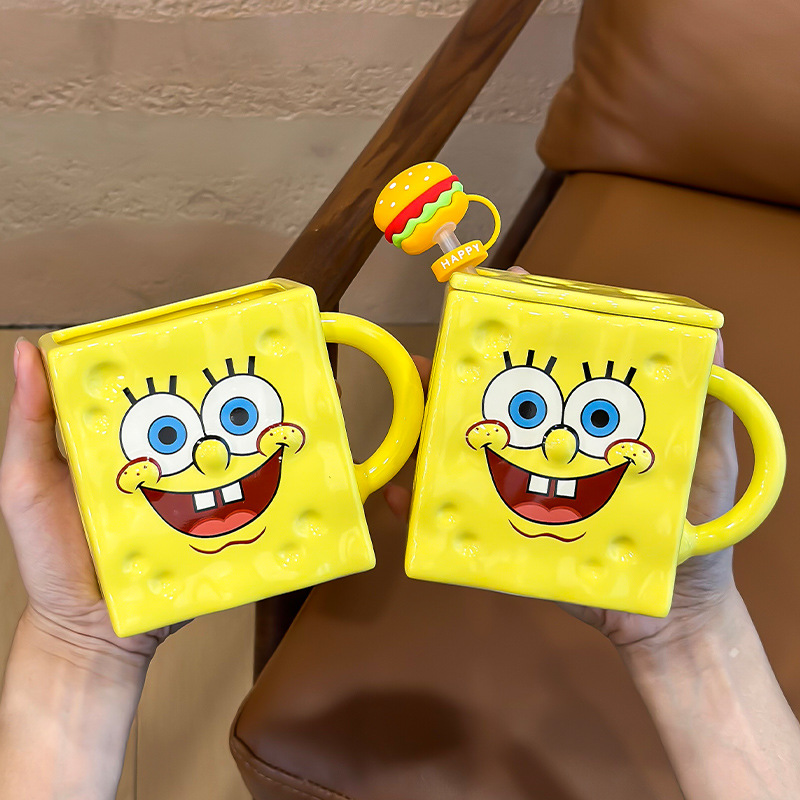 SpongeBob Cup Creative Ceramic Mug Household Cup with Lid Office…