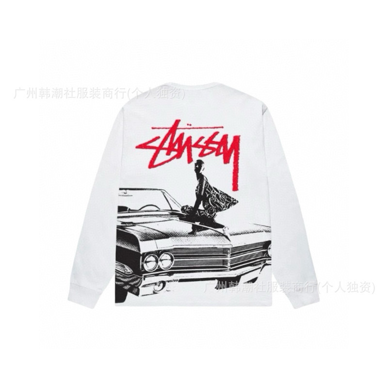 25S跨境斯图西长袖印花t恤美式潮牌STUSSY圆筒布休闲宽松男女同款|undefined