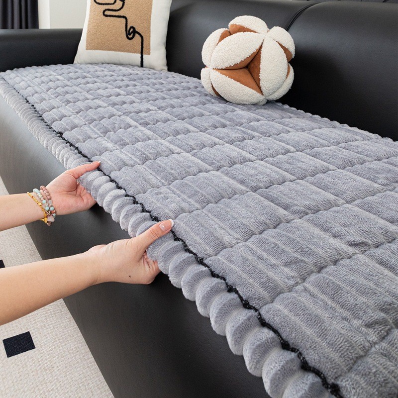 Cojín de sofá de peluche grueso recto invierno 2025 nuevo cojín de sofá de una pieza fijo antideslizante tela de cubierta antiestática