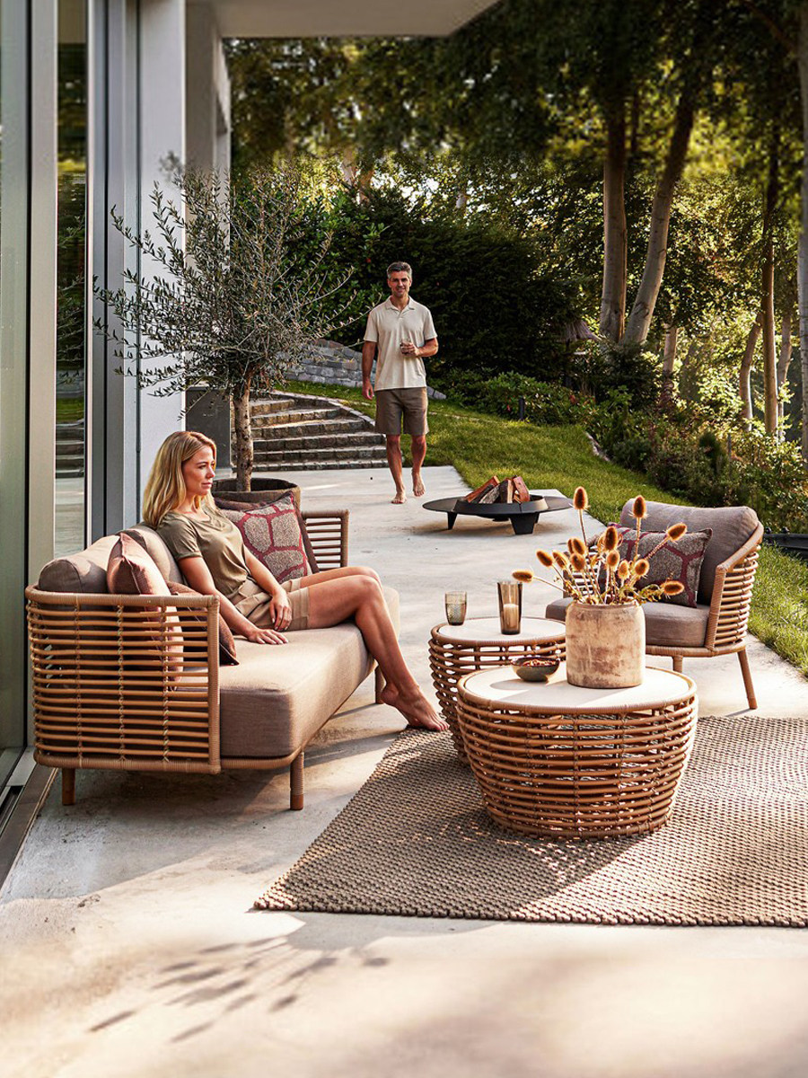 Outdoor rattan sofa, courtyard waterproof and sun-proof furniture, small coffee table, balcony hotel rattan chair three-piece set