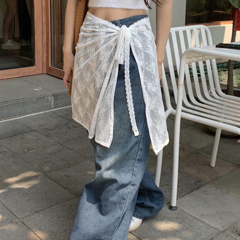 Half-length gauze skirt South Korea niche design sense stacked mesh skirt chiffon skirt apron embroidered lace fart curtain