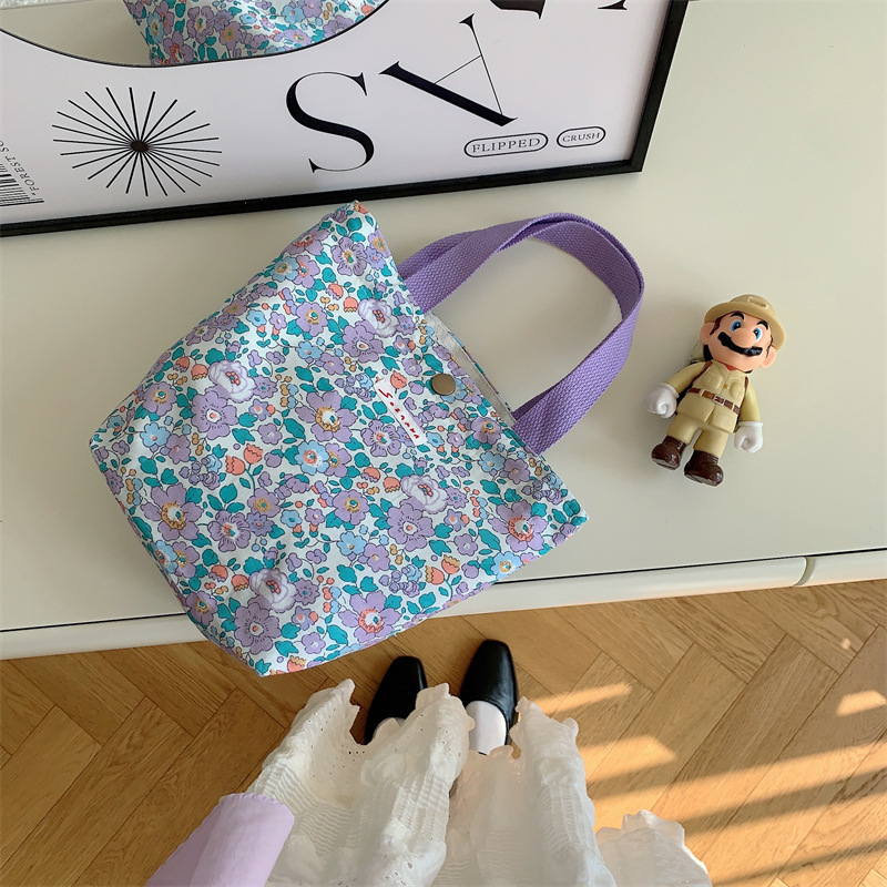 75g Weight Magnetic Buckle Closure Type Top Handle Strap Type Handbag Bags Type Casual Occasion Canvas Material Flower Pattern Spring&Summer Season Women's Gender Vacation Style Square Shape Women's Canvas Flower Vacation Square Magnetic Buckle Handbag 3
