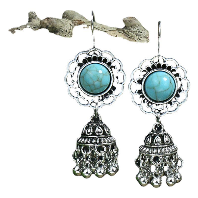 Богемные Популярные винтажные длинные серьги в форме капли, модные креативные акриловые бирюзовые серьги с колокольчиками для женщин