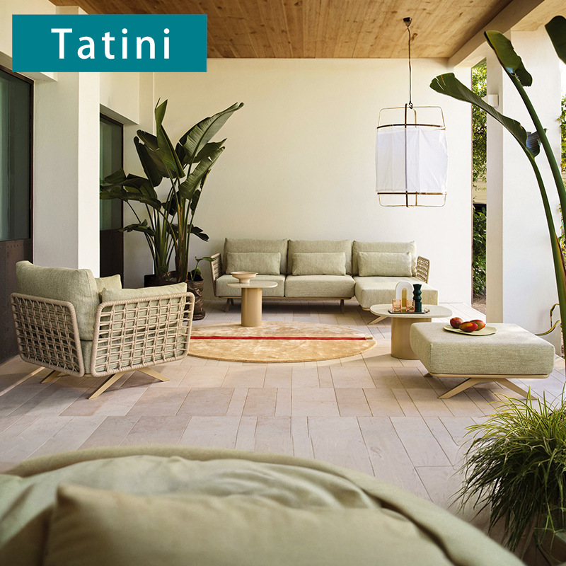 Sofá al aire libre patio terraza jardín villa balcón al aire libre a prueba de lluvia tela de caña ocio hotel mesa de té muebles combinados image 1