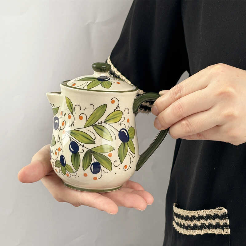 Croatian olive green ceramic oil pot sauce vinegar bottle milk pot…