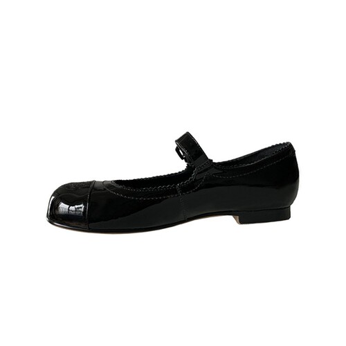 Xiao Xiangfeng Camellia Mary Jane Shoes Spring Cowhide Color Matching Round Toe Strap Flat Bottom Doll Pump Shoes for Women