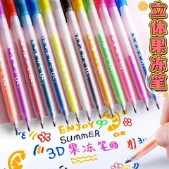 Internet celebrity 3D three-dimensional jelly pen fluorescent silver light pen color handbook pen glitter glitter gel pen color highlight