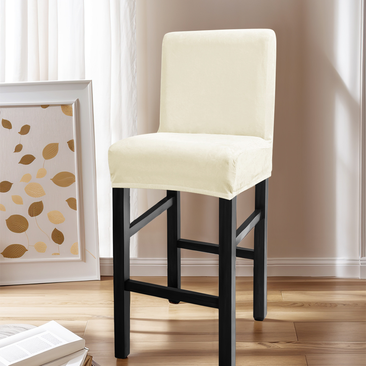 Amazon transfronterizo color sólido elástico plata silla cubierta polvo bar restaurante cubierta de silla de espalda baja temu