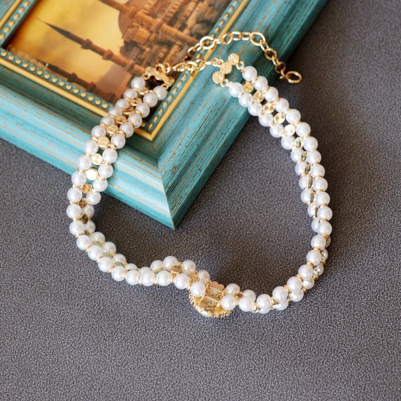 Vintage Pearl White Black Gem Necklace display picture 4