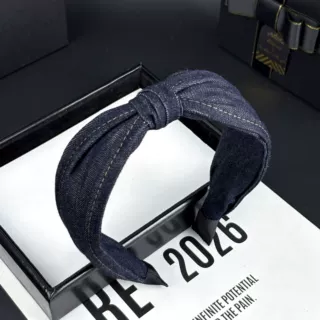 时尚简约高级东大门俏皮新款牛仔布艺中间大蝴蝶结打结发箍发卡女