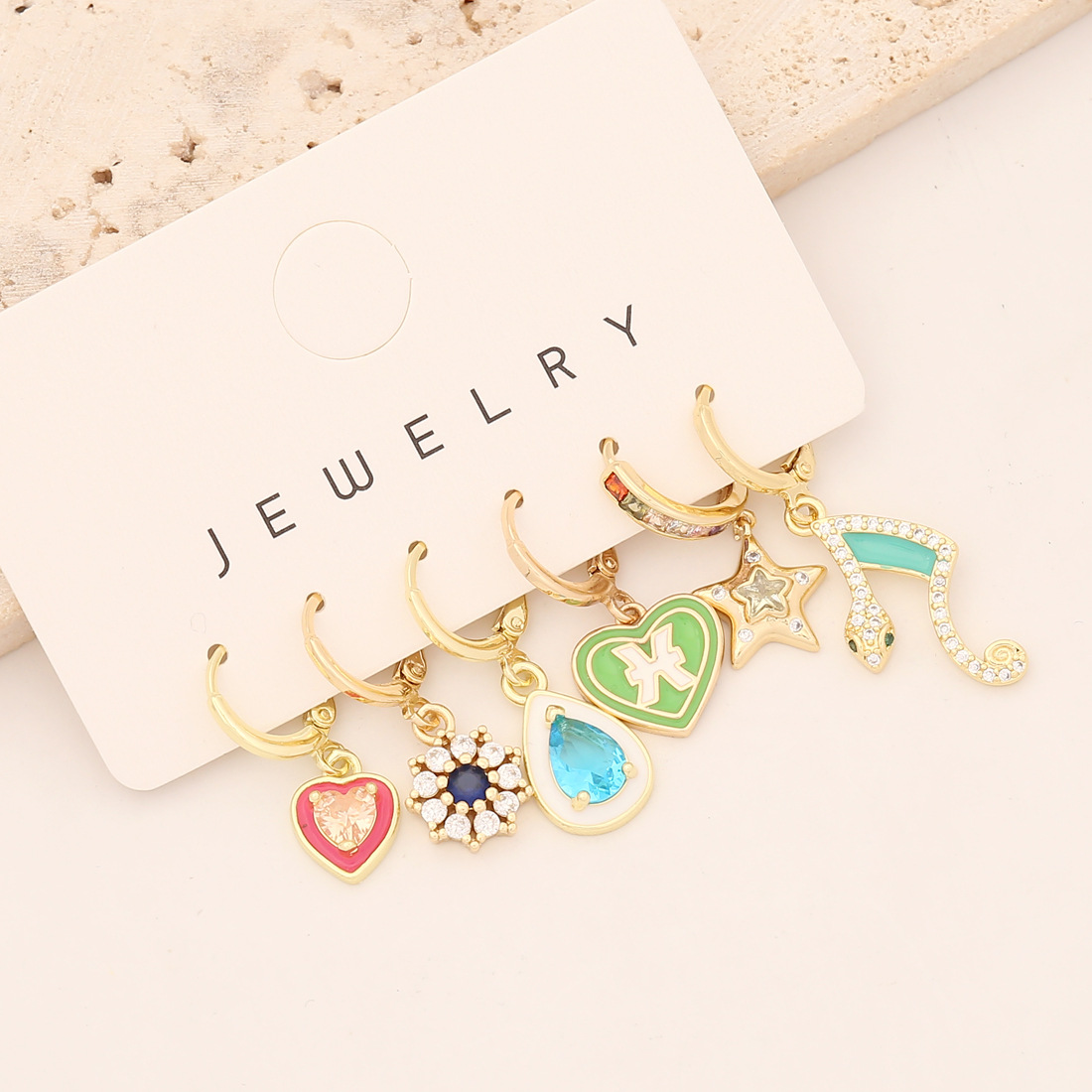 snake, star, heart, copper earring