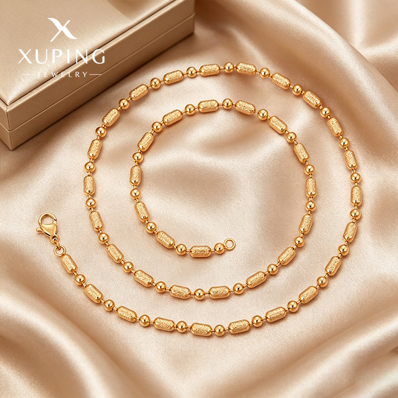 Xuping moda simple cadena de aleación de cobre chapado 18k color esmerilado arroz cadena de perlas collares retro al por mayor