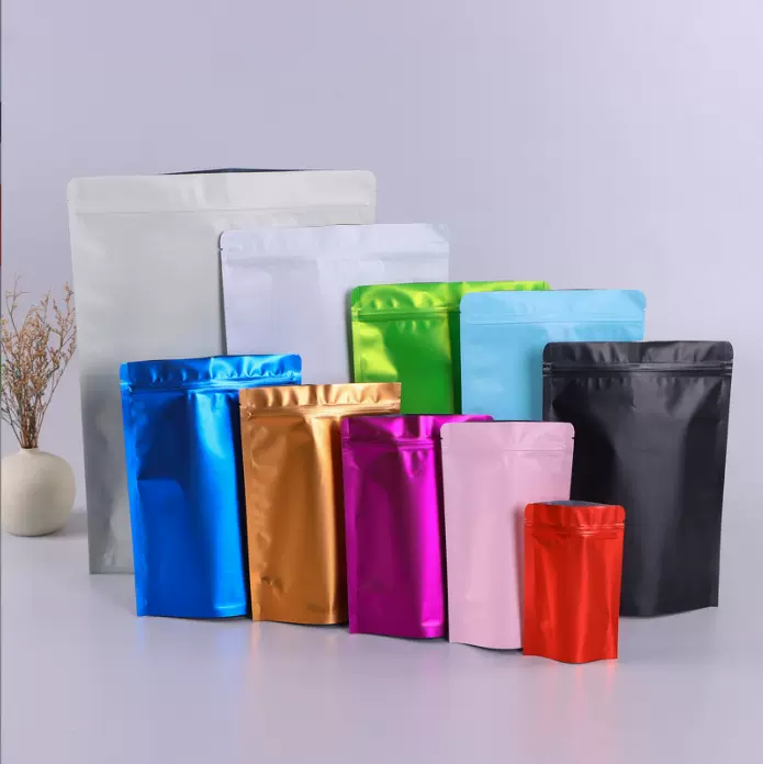 批发白色食品包装铝箔自封袋自立密封礼品茶叶袋彩色铝箔袋