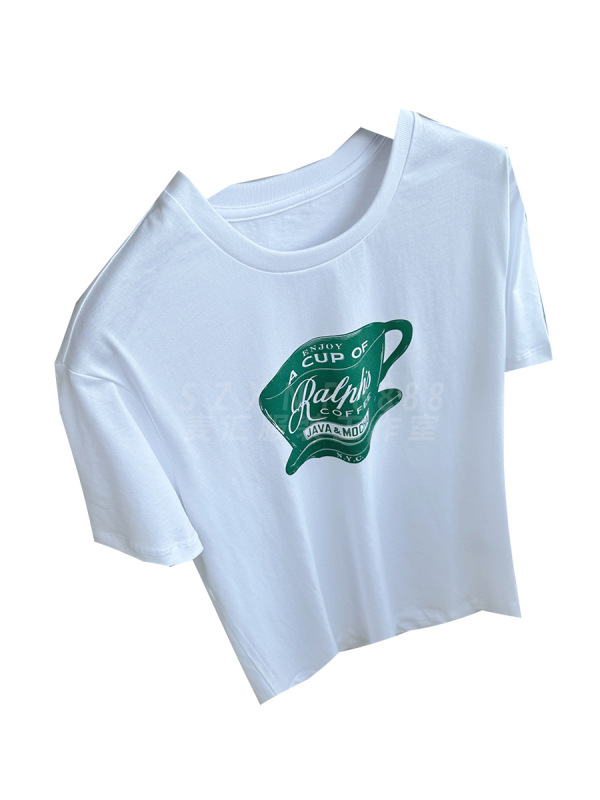 American Coffee Time コントラストレタープリント リラックス万能コットン Tシャツ 半袖 トップス レディース|undefined