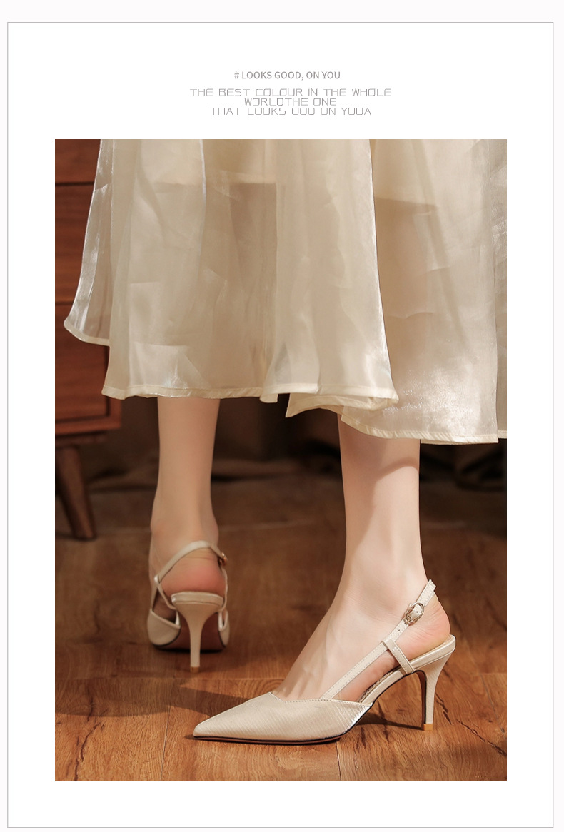 7755C Satin Front Closure Back Open Strap Sandals Thin Heel High Heels Professional Shoes Commuting Elegant Versatile_voghion.com