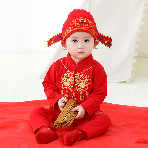 Baby clothes, long-sleeved romper, full-month clothes, one-year-old clothes, baby Tang suit, Hanfu jumpsuit 1901