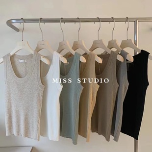 Korean Wool Blbottomed Thread Comfortable Sleeveless Vest Suspbottomer Women's Simple High-Bottom Soft Waxy Sleeveless Bottoming Shirt