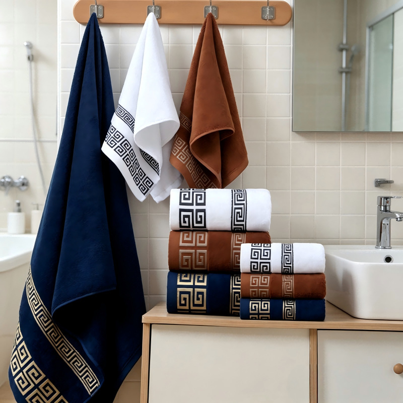 Cross-Border Wholesale Cotton 32-Ply Plain Checkered Solid Color Adult Dark-Colored Soft Absorbent Bath Towel Set Cross-Border Wholesale Cotton 32-Ply Plain Checkered Solid Color Adult Dark-Colored Soft Absorbent Bath Towel Set