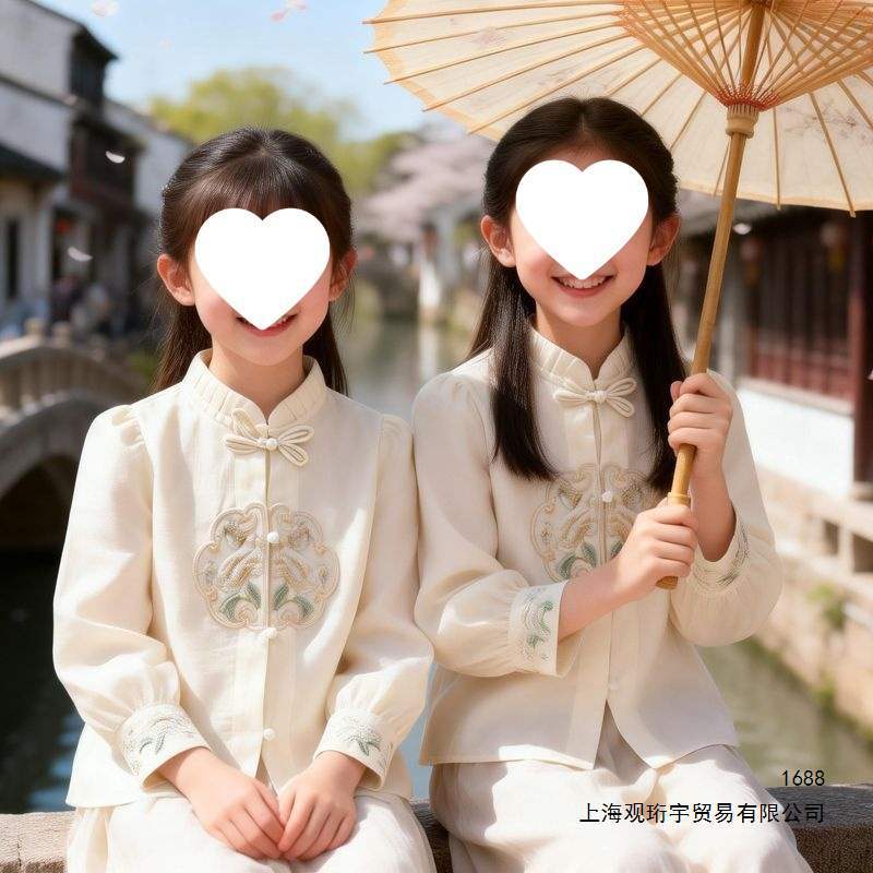 Girls' New Chinese Style Long-Sleeved Shirt, Spring and Autumn 2026 New Children's Spring Clothing, Chinese Style Button Shirt, Tang Suit Top