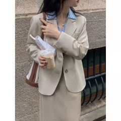 小西装外套女韩版宽松2025春秋英伦风灰色短款ins西服小个子上衣