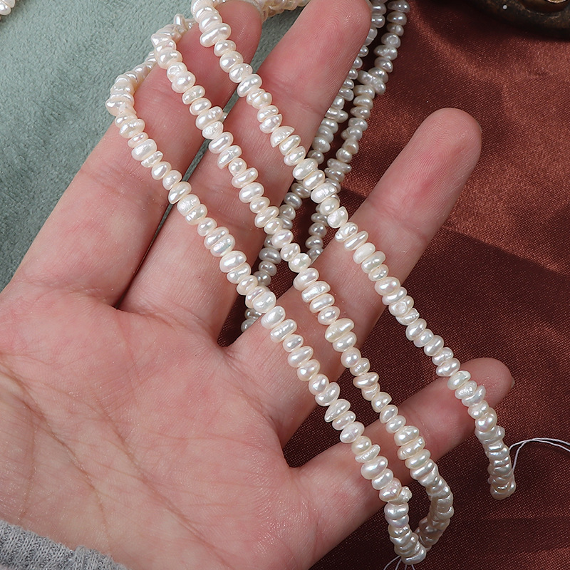 3-4mm不規則扁珠diy無核淡水珍珠天然散珠隔珠飾品材料長約35cm