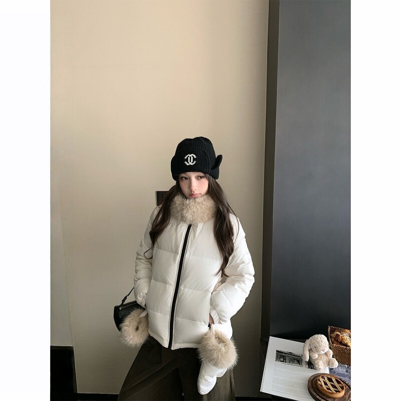 Chestnut Cocoa Bankelili' Light Velvet Small Warm Pack' Sweet Comes with Gloves 90 White Duck down Fur Collar down Jacket