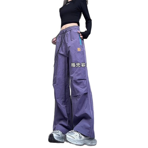 American-style Colorblock Zippered Pleated Paratrooper Cargo Pants – Unisex Spring/Summer Sports Quick-Dry Straight-Leg Casual Trousers