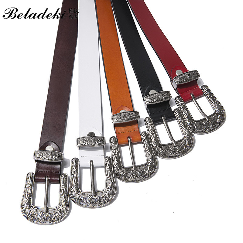Women Retro Cowhide Leather Belt Multi Color Fashion Waist Belt