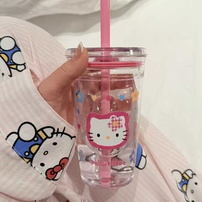 ins リラックマ ストローカップ 大容量 日本のかわいい漫画 透明プラスチックカップ 蓋付き カップ イエロー シンプル|undefined