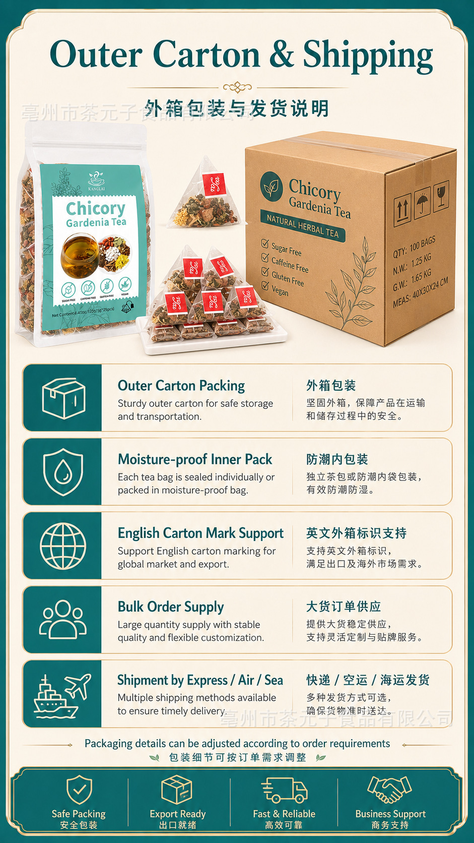 Chicory and Gardenia Tea Bags Zhi Ju Cha 25 Tea Bags with Chrysanthemum Dandelion Root and Mulberry Leaf key features