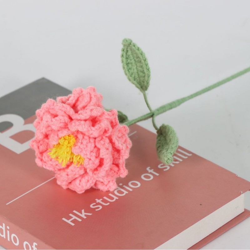 ウール編み牡丹の花完成品、新しい模擬花アート編み物、友人へのギフト、手編みウールフラワー|undefined
