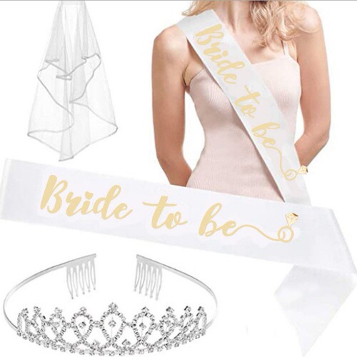 European and American bride to be bride veil shoulder strap crown set rose gold ceremonial belt bachelor party wedding