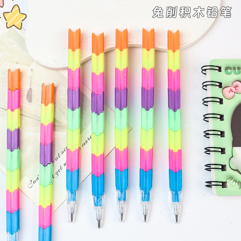 Creative and Fun Rainbow Building Block Pencils for Elementary School Students, Assembly Step-By-Step Pencils, Hb Pencils, Kindergarten Writing Pens, Stationery Gifts