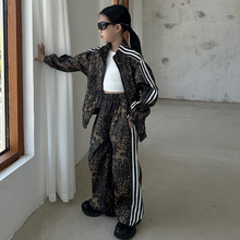女童美式休闲套装2025秋款款运动拉链服中大童豹纹时髦潮酷两件套