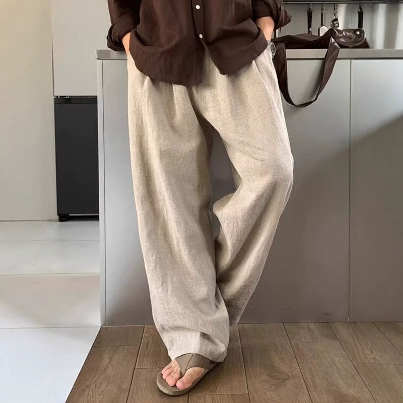 Korean-Style High-End Casual Pants for Men, Summer Thin Drapey Loose Straight-Leg Pants, Light Mature Wide-Leg Long Pants Korean-Style High-End Casual Pants for Men, Summer Thin Drapey Loose Straight-Leg Pants, Light Mature Wide-Leg Long Pants