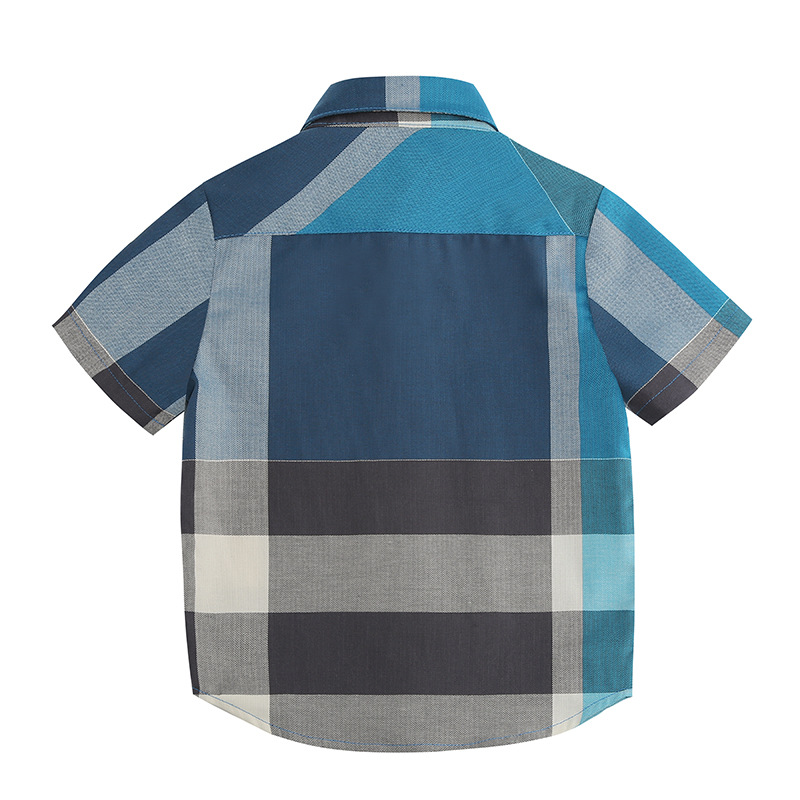 [Suministro durante todo el año] Comercio exterior, nueva camisa a cuadros para niños, primavera-verano 2024, con cuello vuelto, estilo británico, camisa infantil de algodón puro