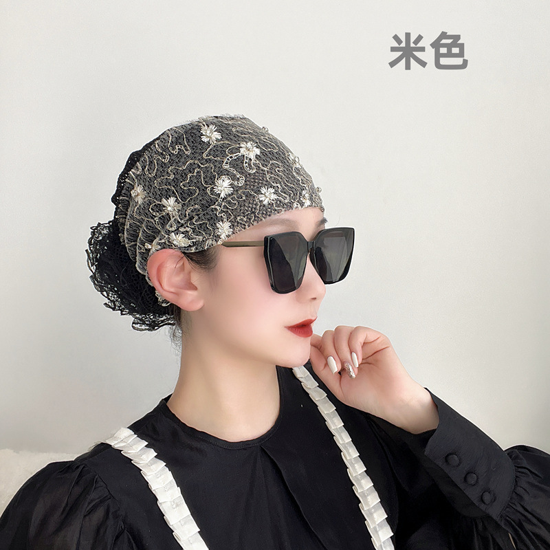 Women's baobao hat headscarf hat style elegant breathable cover white hair easy to carry handcrafted dot diamond accessories big flower new