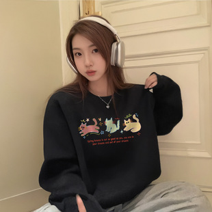 Imitation cotton cotton composite milk silk 320g silver fox velvet 420g round neck hooded double hat loose sweater women