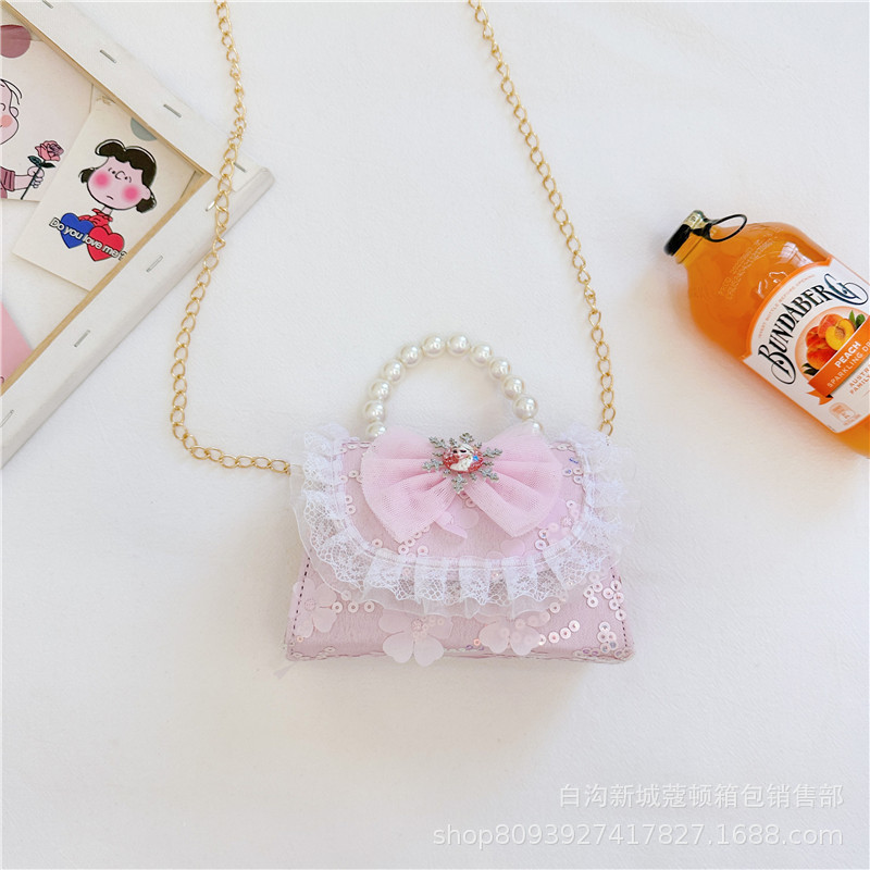 Bolsos infantiles, bolsos de moda princesa de perlas, bolsos de cambio de chicas lindas, bolsos de hombro de encaje