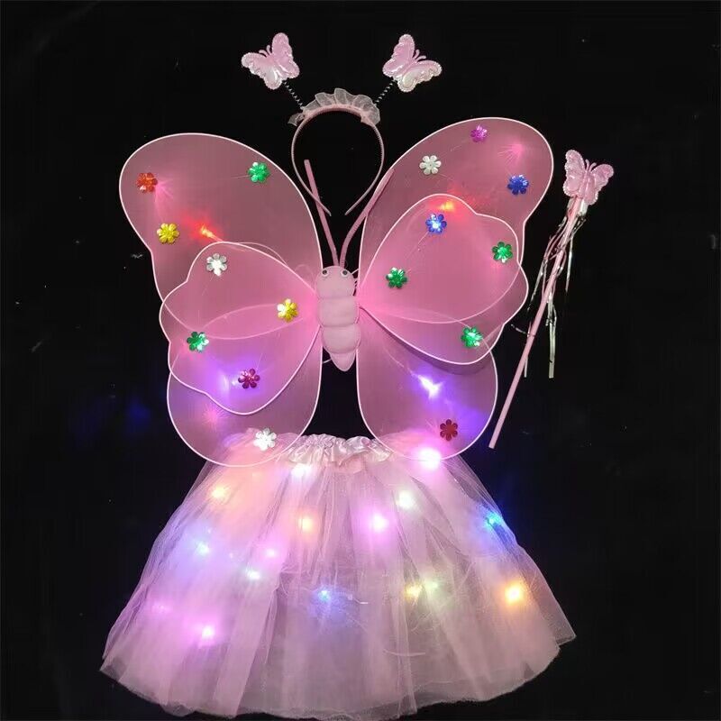 子供天使発光蝶翼背饰おもちゃ小さな女の子魔法スティックショー妖精プリンセスピンクドレス|undefined
